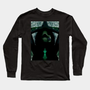 Portrait, digital collage, special processing. Beautiful but dark, like witch, woman. Tale. Green and blue. Long Sleeve T-Shirt